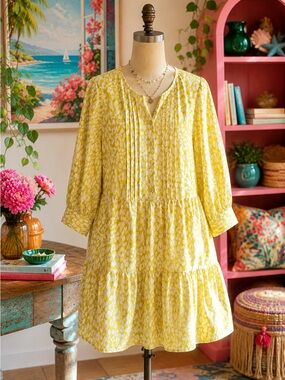 Who What Wear Yellow Animal Print Tiered Dress
